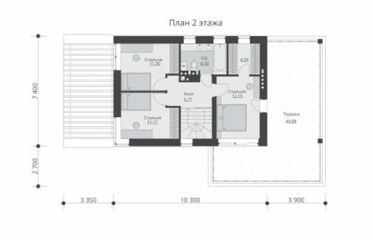 Проект двухэтажного жилого дома с гаражом и террасами